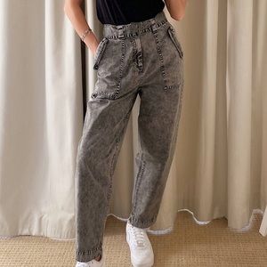 ASOS Balloon Leg Worker Pant in Charcoal Acid Wash